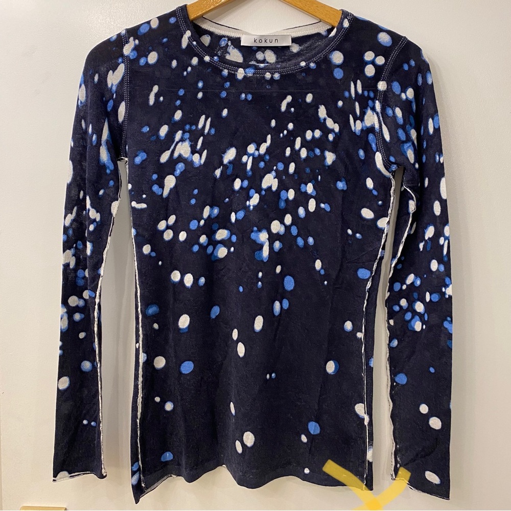 Kokun Women's Navy Blue Printed Long-Sleeve Sweater